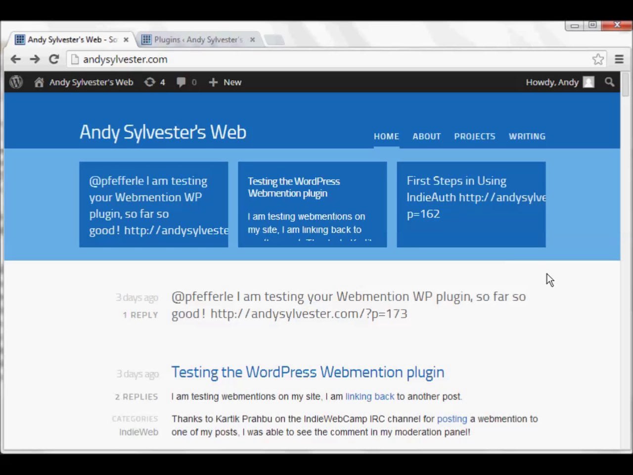 Add the Webmention plugin to your WordPress weblog