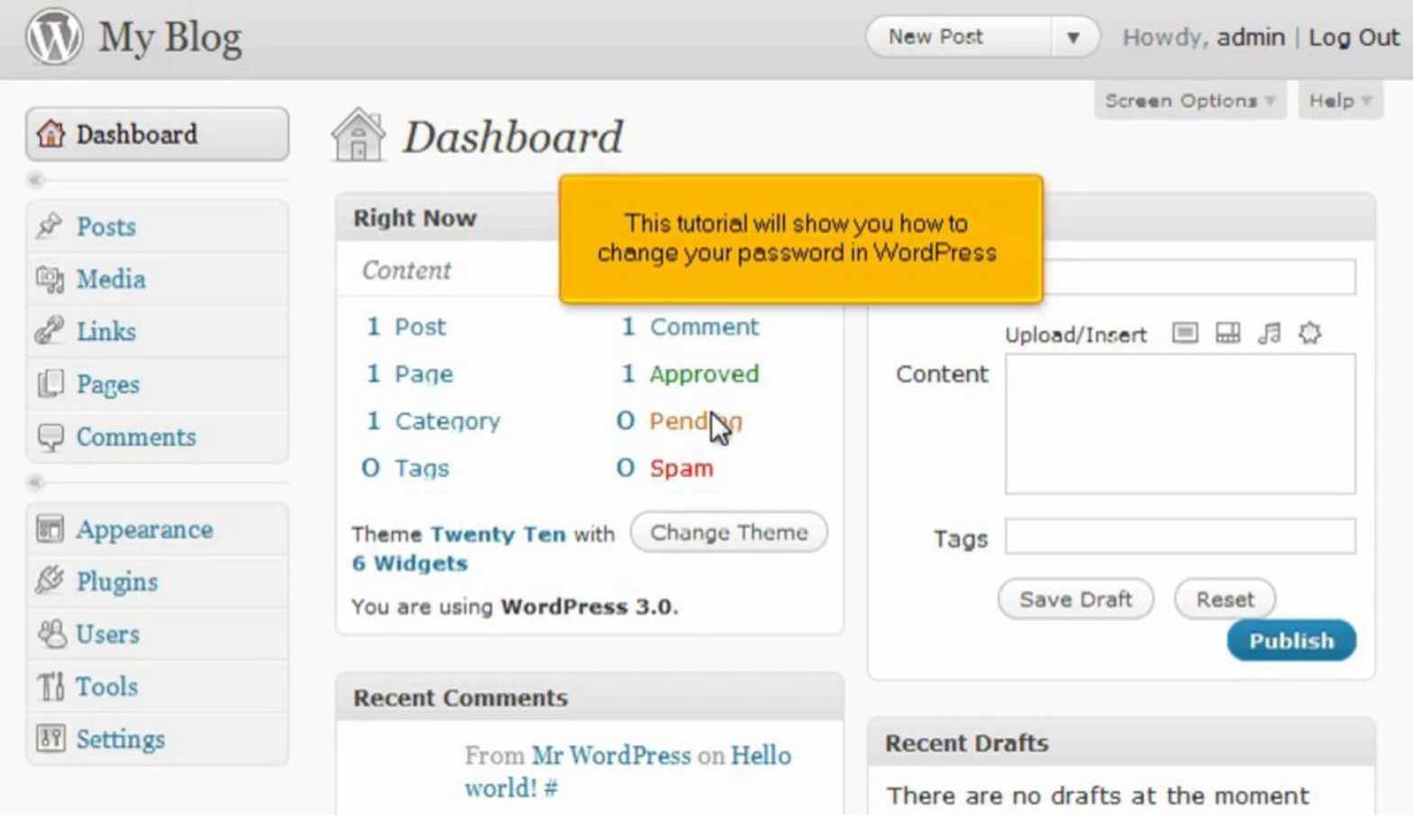 How to change your password in WordPress