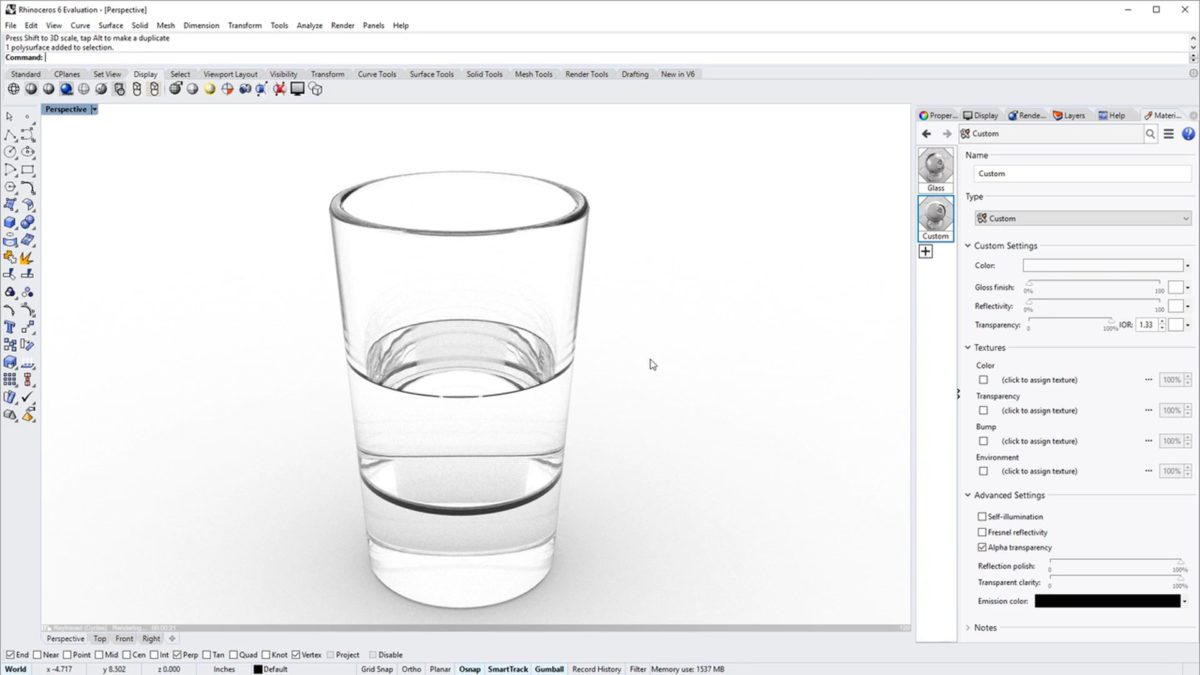 Modeling and rendering a simple glass with Rhino 6