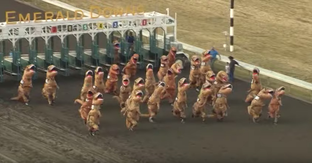 Humans Dressed As T. Rex’s Racing Is My New Favorite Sport