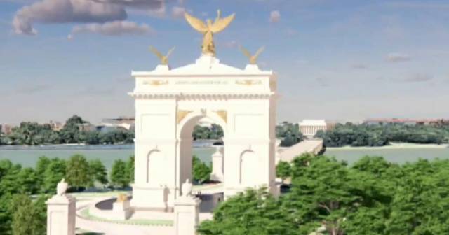 design-plan-for-250-foot-“arc-de-trump”-is-approved,-but-4-lions-on-the-base-are-now-gone-–-cbs-news