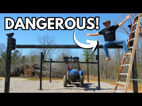 This Was DANGEROUS! | OFF GRID Solar Panel Carport Build | Horizontal Beam Placement