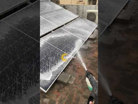 Solar panel cleaning #ytshorts #renewableenergy #solar #solarpanelcompany #solarpanels #solarsystem