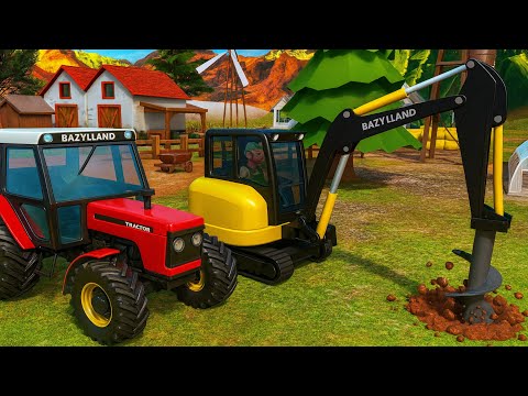 Do solar panels on a farm pay off? Tractor and auger equipped excavator in action !