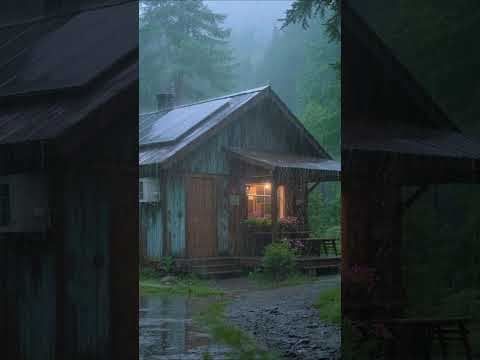 Rainstorm on Forest Cabin with Solar Panels & AC | Heavy Rain for Deep Sleep & Relaxation 🌧️🏡 #rain