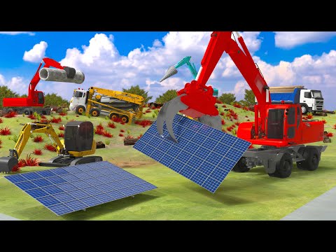 Construction Works: Excavator & Loader Install Giant Solar Panels 🌞🔧