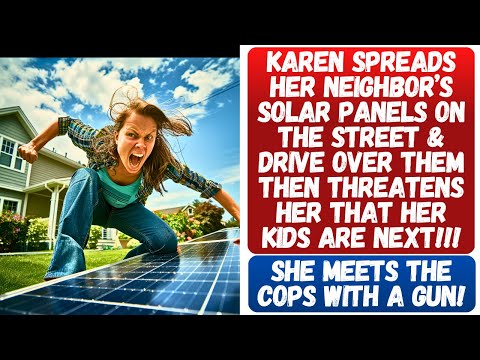 KAREN SPREADS NEIGHBOR’S SOLAR PANELS ON STREET & DRIVE OVER THEM & THREATENS THAT HER KIDS ARE NEXT