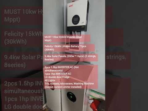 10kw MUST Inverter, 9.4kw Solar Panels, 30 kWh Lithium Battery