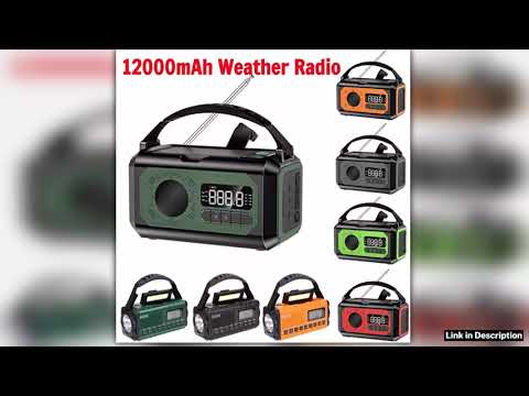 12000mAh AMFMNOAA Weather Radio with 2 Solar Panels Solar Hand Crank Portable Emergency Radio