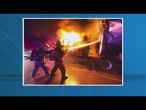 Semi carrying solar panels catches fire on North Texas highway