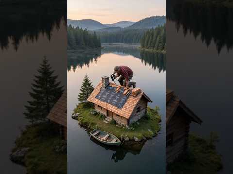 I Built an Off-Grid Island Log Cabin with Solar Panels  From Scratch!