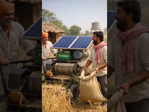 Solar Panel se chalne wala Mini Combine 😳 Cutting + Threshing ek saath | Desi Jugaad Machine #jugaad