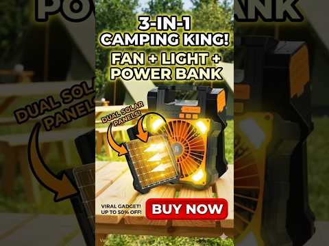 3-in-1 Viral Solar Fan: Power Bank + Light + Fan! ☀️🔋 #TravelHacks #shorts